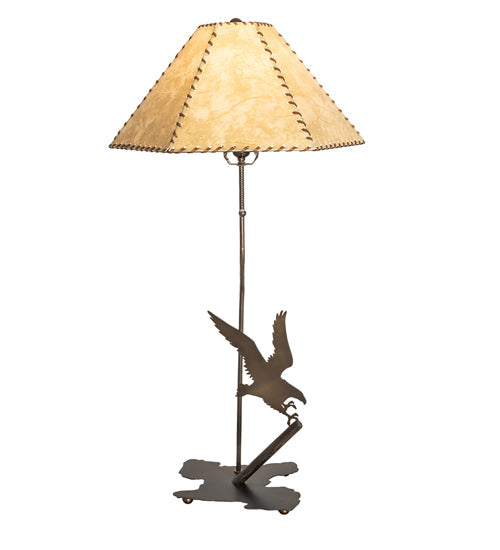 Meyda Lighting Strike of the Eagle 36" Antique Copper Table Lamp With Beige & Brown Faux Leather Shade