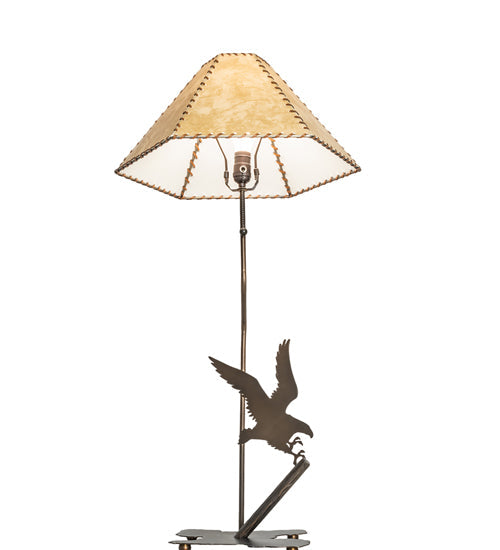 Meyda Lighting Strike of the Eagle 36" Antique Copper Table Lamp With Beige & Brown Faux Leather Shade