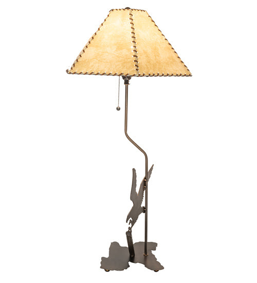 Meyda Lighting Strike of the Eagle 36" Antique Copper Table Lamp With Beige & Brown Faux Leather Shade