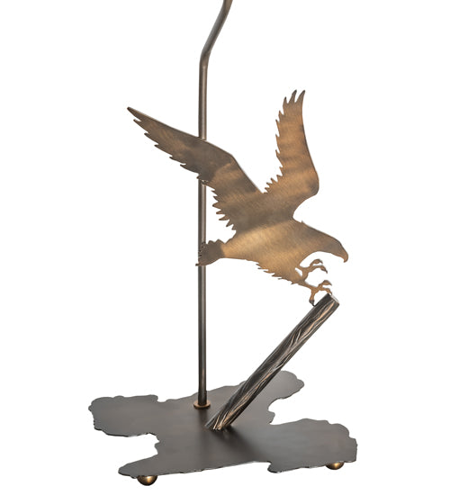 Meyda Lighting Strike of the Eagle 36" Antique Copper Table Lamp With Beige & Brown Faux Leather Shade