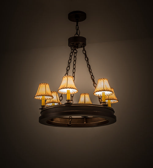 Meyda Lighting Sullivan Ranch 28" 6-Light Mahogany Bronze Chandelier With Tan Faux Leather Shade