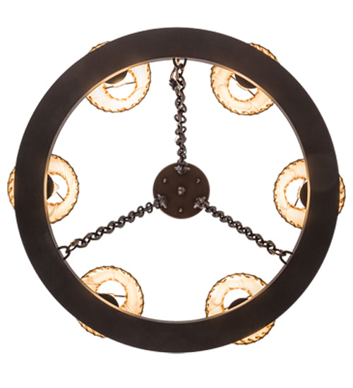 Meyda Lighting Sullivan Ranch 28" 6-Light Mahogany Bronze Chandelier With Tan Faux Leather Shade