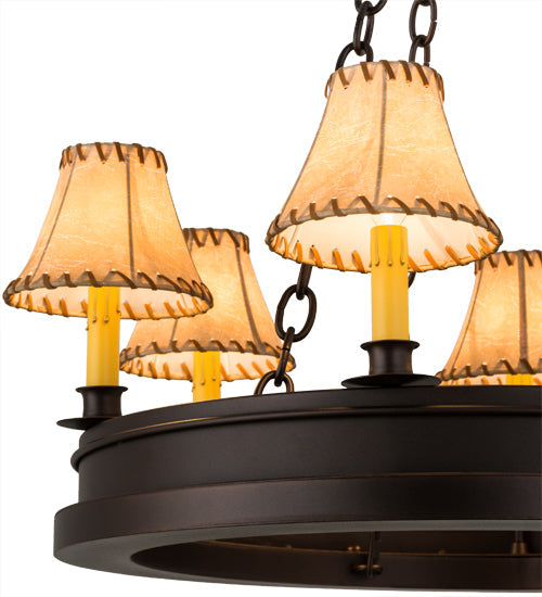 Meyda Lighting Sullivan Ranch 28" 6-Light Mahogany Bronze Chandelier With Tan Faux Leather Shade