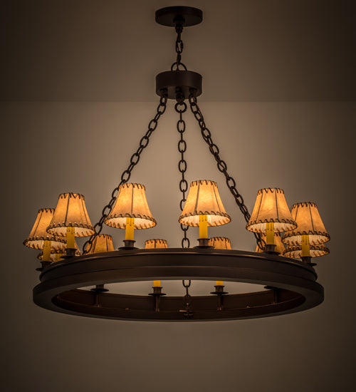 Meyda Lighting Sullivan Ranch 39" 12-Light Mahogany Bronze Chandelier With Tan Faux Rawhide Leather Shade