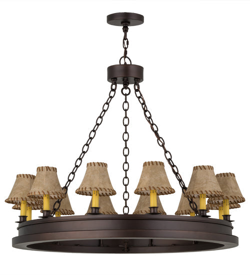 Meyda Lighting Sullivan Ranch 39" 12-Light Mahogany Bronze Chandelier With Tan Faux Rawhide Leather Shade