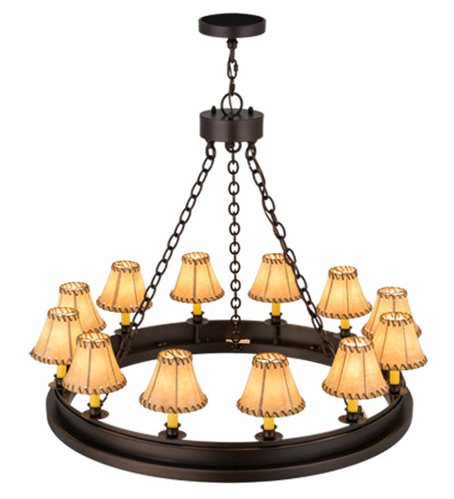 Meyda Lighting Sullivan Ranch 39" 12-Light Mahogany Bronze Chandelier With Tan Faux Rawhide Leather Shade
