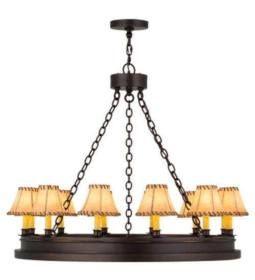 Meyda Lighting Sullivan Ranch 39" 12-Light Mahogany Bronze Chandelier With Tan Faux Rawhide Leather Shade