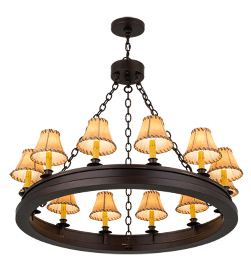 Meyda Lighting Sullivan Ranch 39" 12-Light Mahogany Bronze Chandelier With Tan Faux Rawhide Leather Shade