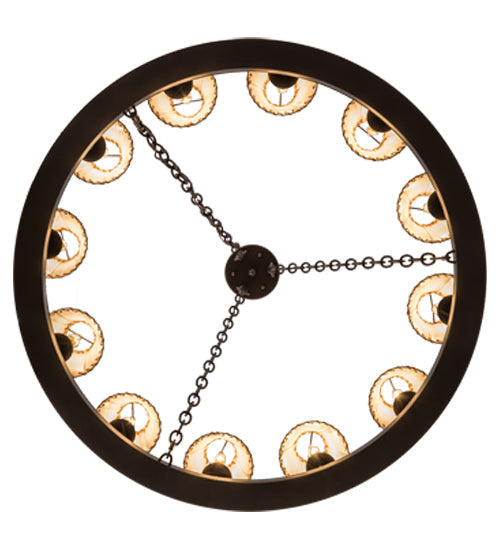 Meyda Lighting Sullivan Ranch 39" 12-Light Mahogany Bronze Chandelier With Tan Faux Rawhide Leather Shade