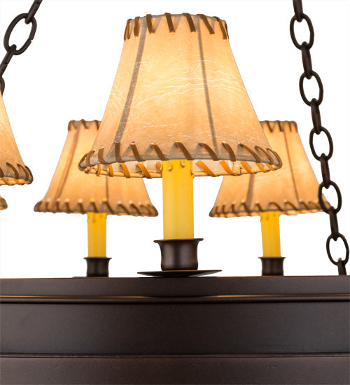 Meyda Lighting Sullivan Ranch 39" 12-Light Mahogany Bronze Chandelier With Tan Faux Rawhide Leather Shade
