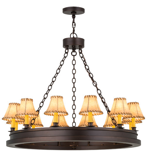 Meyda Lighting Sullivan Ranch 39" 12-Light Mahogany Bronze Chandelier With Tan Faux Rawhide Leather Shade