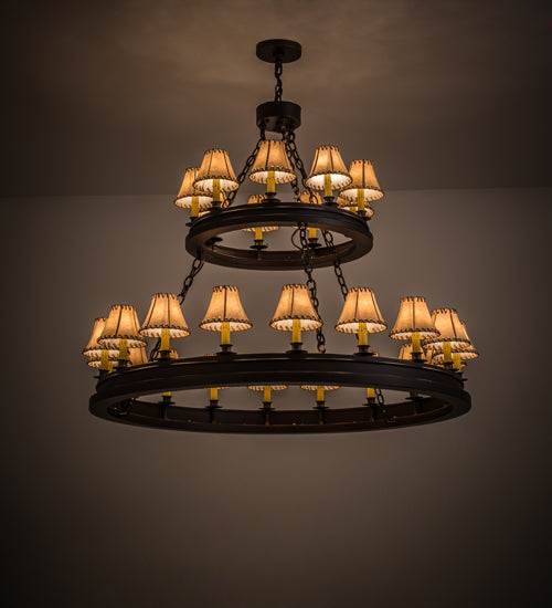 Meyda Lighting Sullivan Ranch 51" 27-Light 2-Tier Mahogany Bronze Chandelier With Tan Faux Rawhide Leather Shade