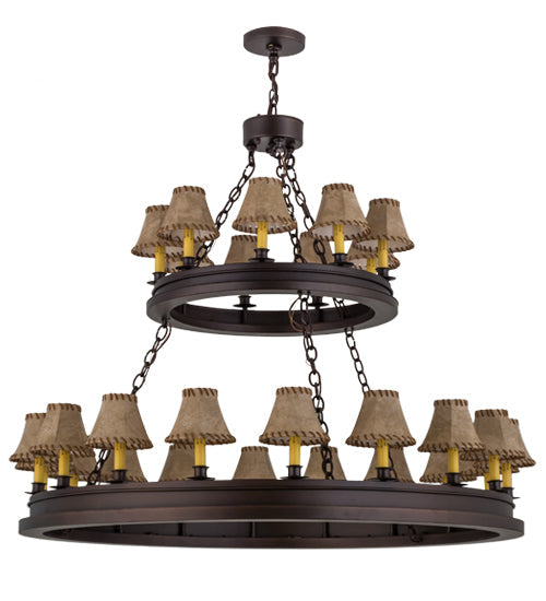 Meyda Lighting Sullivan Ranch 51" 27-Light 2-Tier Mahogany Bronze Chandelier With Tan Faux Rawhide Leather Shade