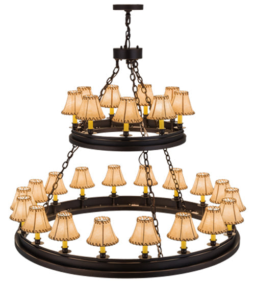 Meyda Lighting Sullivan Ranch 51" 27-Light 2-Tier Mahogany Bronze Chandelier With Tan Faux Rawhide Leather Shade