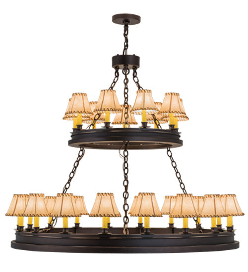 Meyda Lighting Sullivan Ranch 51" 27-Light 2-Tier Mahogany Bronze Chandelier With Tan Faux Rawhide Leather Shade