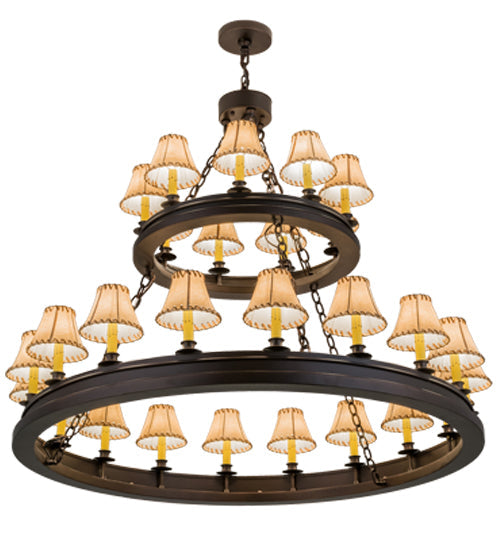 Meyda Lighting Sullivan Ranch 51" 27-Light 2-Tier Mahogany Bronze Chandelier With Tan Faux Rawhide Leather Shade