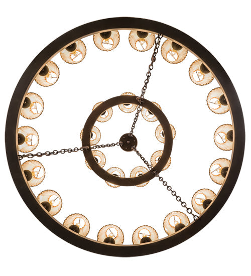 Meyda Lighting Sullivan Ranch 51" 27-Light 2-Tier Mahogany Bronze Chandelier With Tan Faux Rawhide Leather Shade