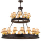 Meyda Lighting Sullivan Ranch 51" 27-Light 2-Tier Mahogany Bronze Chandelier With Tan Faux Rawhide Leather Shade