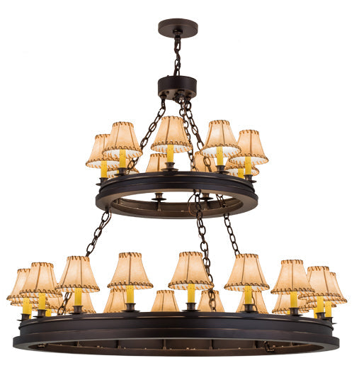 Meyda Lighting Sullivan Ranch 51" 27-Light 2-Tier Mahogany Bronze Chandelier With Tan Faux Rawhide Leather Shade