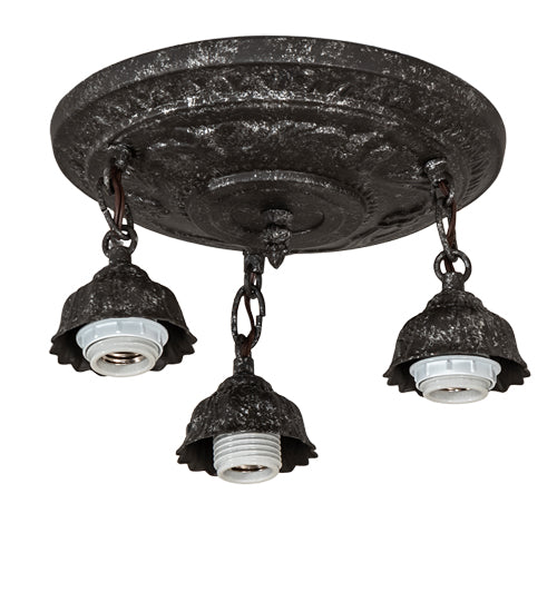 Meyda Lighting Summer Wheat 12" 3-Light Antique Pewter Semi-flush Mount Light With Clear Textured Shade Glass