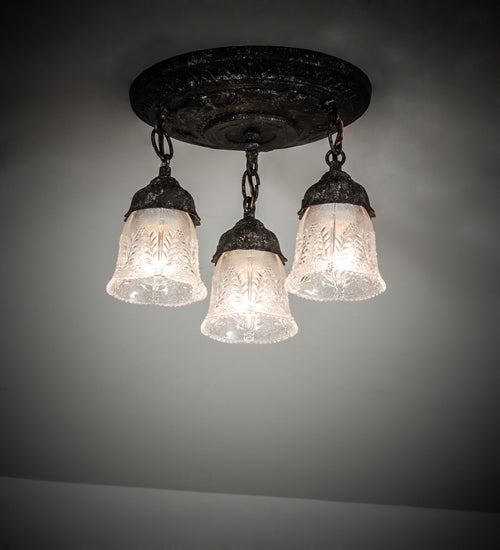 Meyda Lighting Summer Wheat 12" 3-Light Antique Pewter Semi-flush Mount Light With Clear Textured Shade Glass