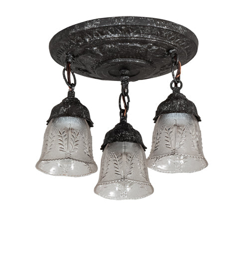 Meyda Lighting Summer Wheat 12" 3-Light Antique Pewter Semi-flush Mount Light With Clear Textured Shade Glass