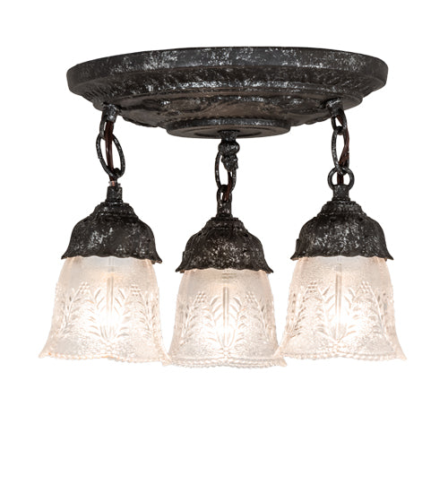 Meyda Lighting Summer Wheat 12" 3-Light Antique Pewter Semi-flush Mount Light With Clear Textured Shade Glass