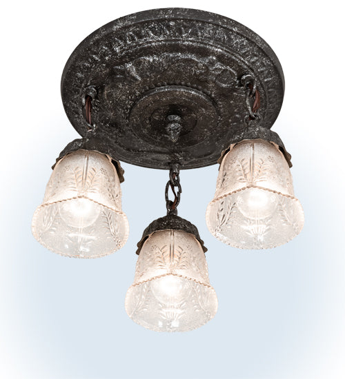 Meyda Lighting Summer Wheat 12" 3-Light Antique Pewter Semi-flush Mount Light With Clear Textured Shade Glass