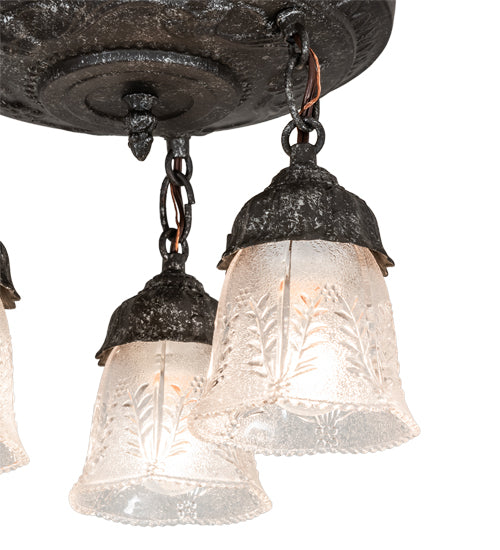 Meyda Lighting Summer Wheat 12" 3-Light Antique Pewter Semi-flush Mount Light With Clear Textured Shade Glass