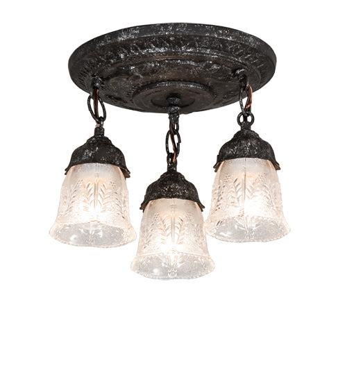 Meyda Lighting Summer Wheat 12" 3-Light Antique Pewter Semi-flush Mount Light With Clear Textured Shade Glass