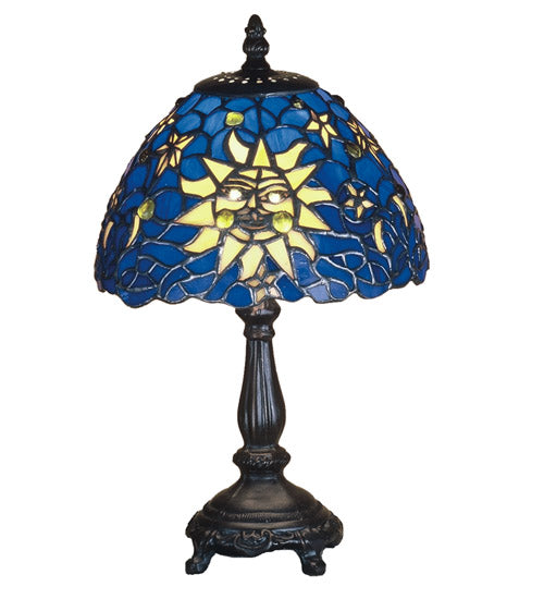 Meyda Lighting Sun Moon & Stars 13" Table Lamp With Yellow & Blue Shade Glass