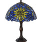 Meyda Lighting Sun, Moon & Stars 17" Mahogany Bronze Table Lamp With Blue & Yellow Shade Glass