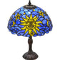Meyda Lighting Sun, Moon & Stars 17" Mahogany Bronze Table Lamp With Blue & Yellow Shade Glass
