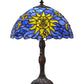 Meyda Lighting Sun, Moon & Stars 17" Mahogany Bronze Table Lamp With Blue & Yellow Shade Glass