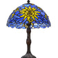 Meyda Lighting Sun, Moon & Stars 17" Mahogany Bronze Table Lamp With Blue & Yellow Shade Glass