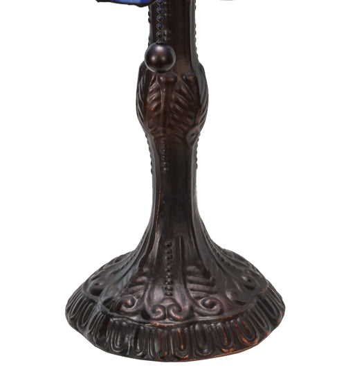 Meyda Lighting Sun, Moon & Stars 17" Mahogany Bronze Table Lamp With Blue & Yellow Shade Glass