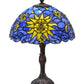 Meyda Lighting Sun, Moon & Stars 17" Mahogany Bronze Table Lamp With Blue & Yellow Shade Glass