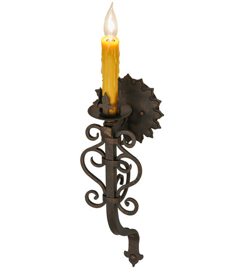 Meyda Lighting Sunburst 7" Gilded Tobacco Wall Sconce With Amber Faux Candlelight