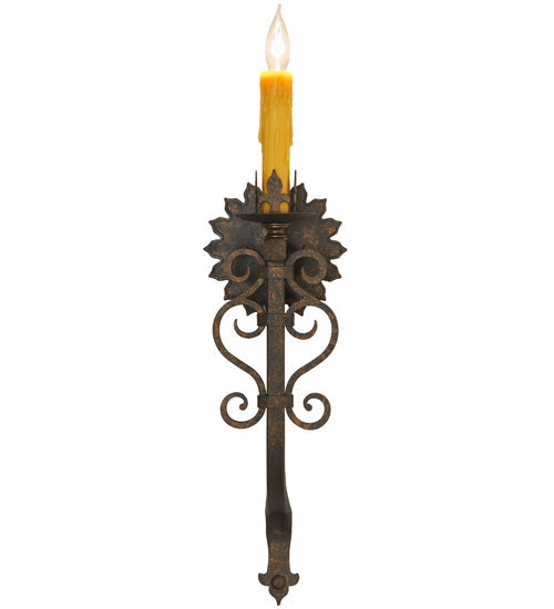 Meyda Lighting Sunburst 7" Gilded Tobacco Wall Sconce With Amber Faux Candlelight