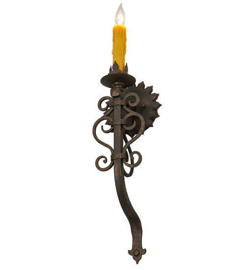 Meyda Lighting Sunburst 7" Gilded Tobacco Wall Sconce With Amber Faux Candlelight