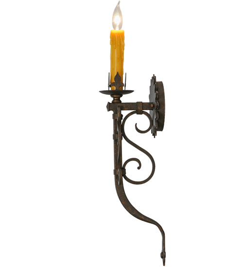 Meyda Lighting Sunburst 7" Gilded Tobacco Wall Sconce With Amber Faux Candlelight