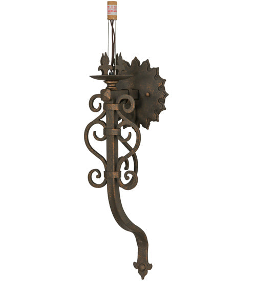 Meyda Lighting Sunburst 7" Gilded Tobacco Wall Sconce With Amber Faux Candlelight
