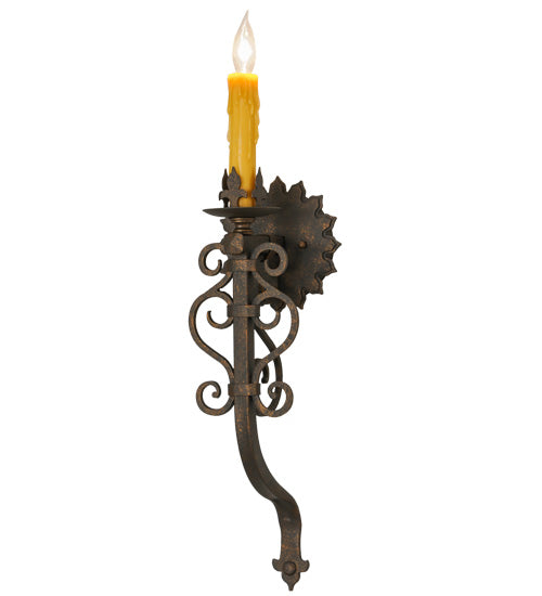 Meyda Lighting Sunburst 7" Gilded Tobacco Wall Sconce With Amber Faux Candlelight