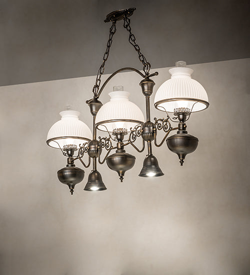 Meyda Lighting Sunbury 48" 3-Light Antique Craftsman Brown Island Pendant Light With White & Clear Shade Glass
