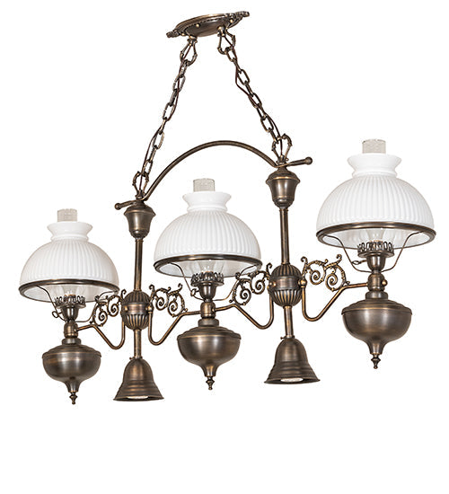Meyda Lighting Sunbury 48" 3-Light Antique Craftsman Brown Island Pendant Light With White & Clear Shade Glass