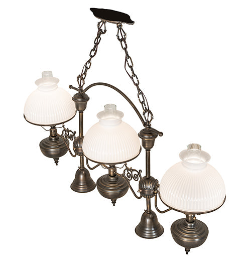 Meyda Lighting Sunbury 48" 3-Light Antique Craftsman Brown Island Pendant Light With White & Clear Shade Glass