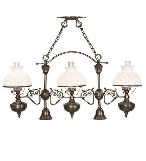 Meyda Lighting Sunbury 48" 3-Light Antique Craftsman Brown Island Pendant Light With White & Clear Shade Glass