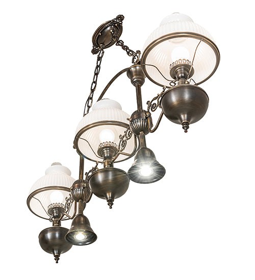 Meyda Lighting Sunbury 48" 3-Light Antique Craftsman Brown Island Pendant Light With White & Clear Shade Glass