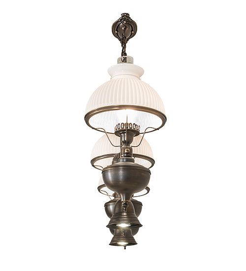 Meyda Lighting Sunbury 48" 3-Light Antique Craftsman Brown Island Pendant Light With White & Clear Shade Glass