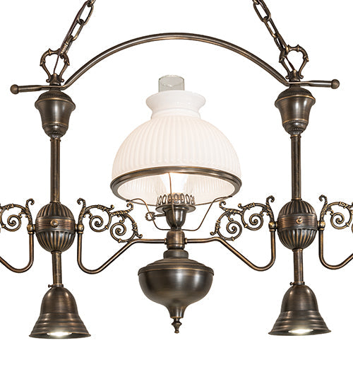 Meyda Lighting Sunbury 48" 3-Light Antique Craftsman Brown Island Pendant Light With White & Clear Shade Glass